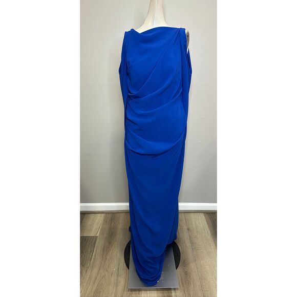 Talbot Runhof Floral Lace & Cady Cold-Shoulder Gown in Royal US10 $2450 - Picture 4 of 12